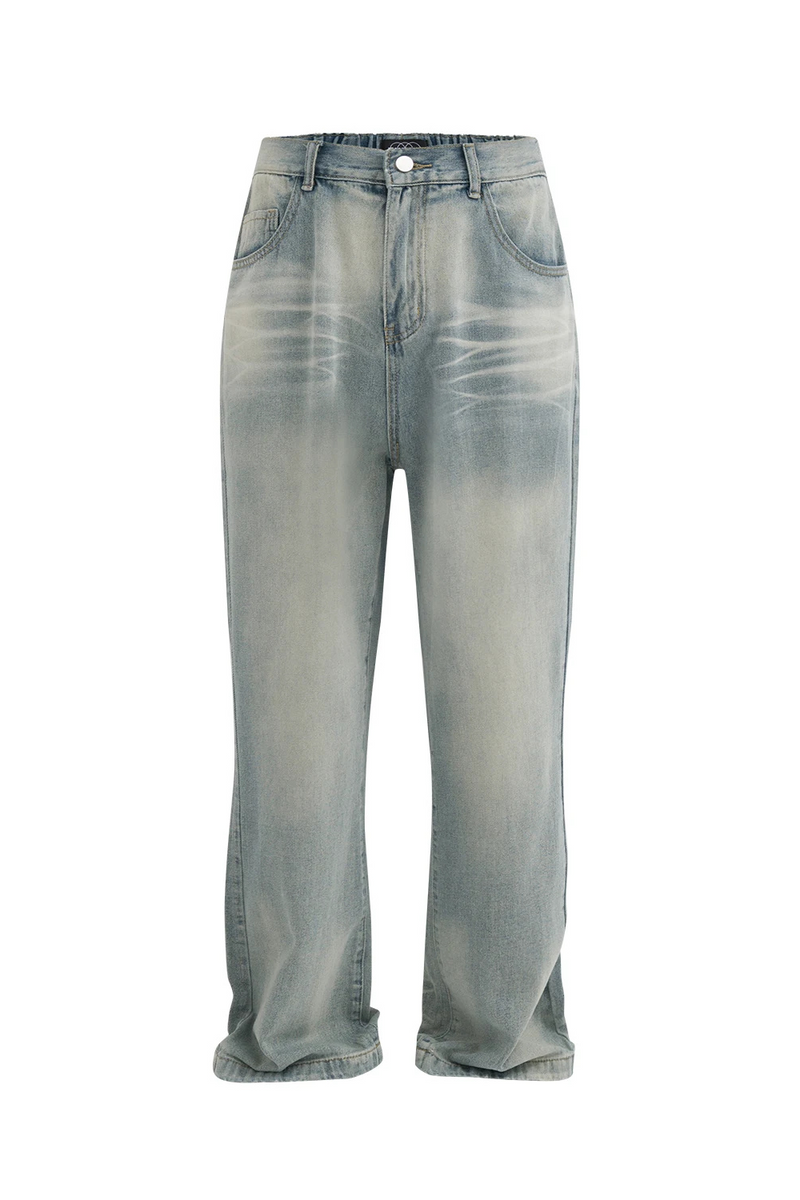 Lightning Blue Jeans Pantalones Straight Vintage Denim Trousers