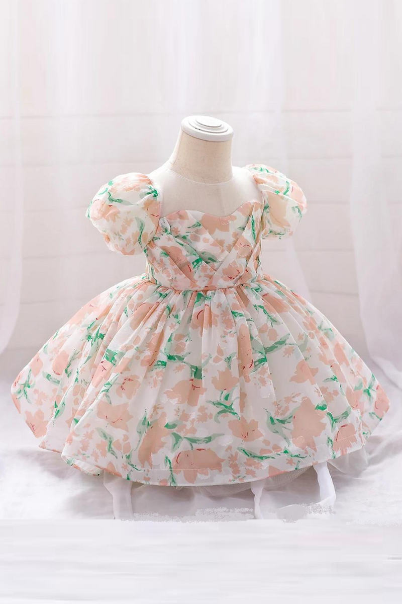 Floral Baby Girl Dress Birthday Party Baptism Pink Clothes Toddler Fluffy Outfits