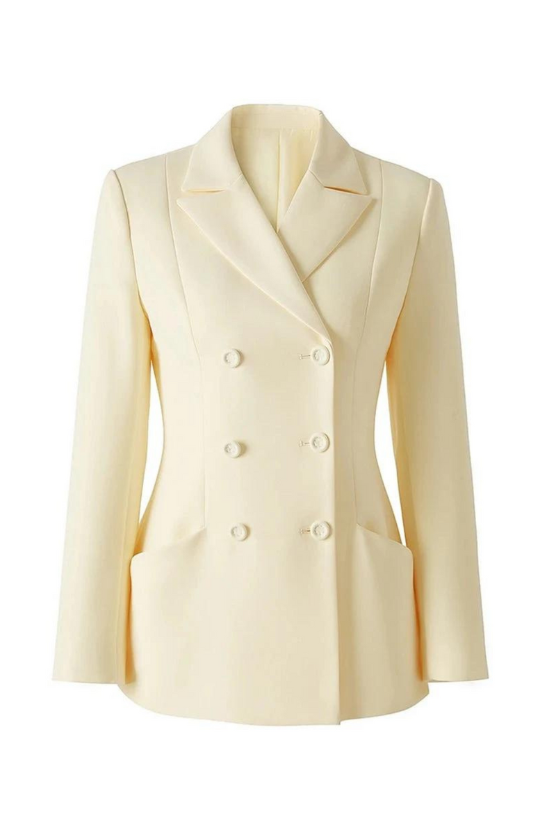 Notched Women Beige Formal Quality Blazers Lady Jackets