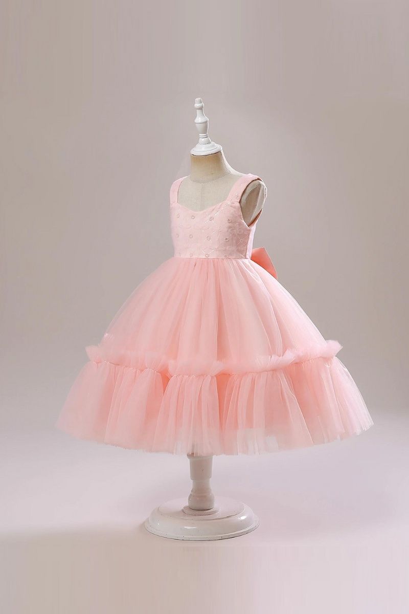 Kids Pink Suspender Party Dress for Girls Child Costume Princess Dresses Bridesmaids Summer Dress