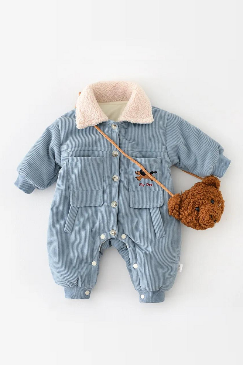 Winter Baby Clothing Corduroy Fur Rompers Turn Down Collar Boys Jumpsuits