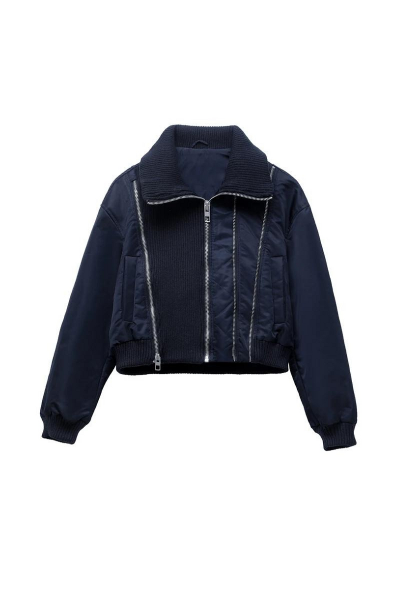 women zipper stitching bomber jacket clip cotton jacket stitching women top