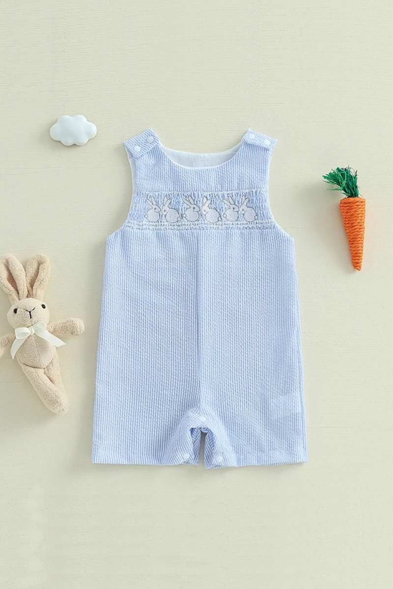 Infant Easter Romper Adorable Sleeveless Jumpsuit with Embroidered Rabbit Design