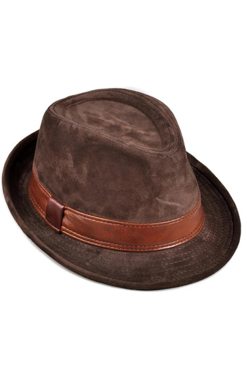 Genuine Leather Nubuck Brown Fedoras Hats Gentleman Caps 56-60cm Fitte