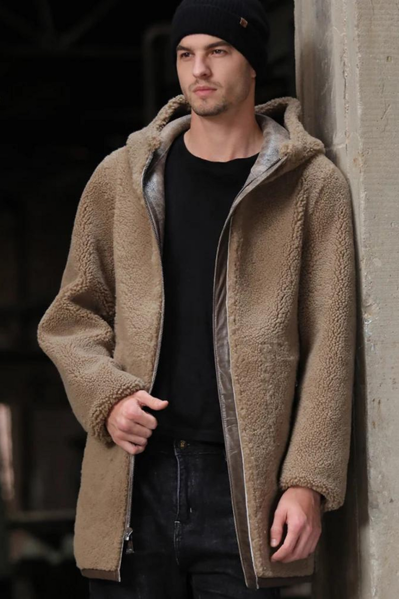 Two Sides Wear Long Fur Shearling Brown Real Natural Fur Coat Thick Warm Winter Hooded Fur Clothes