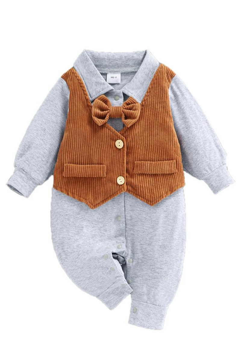 Cotton Romper Newborn Baby Boy Clothes 0 3 Months Soft  Button Long Sleeve Jumpsuit Patchwork Vest Outfits Gray Black Brown