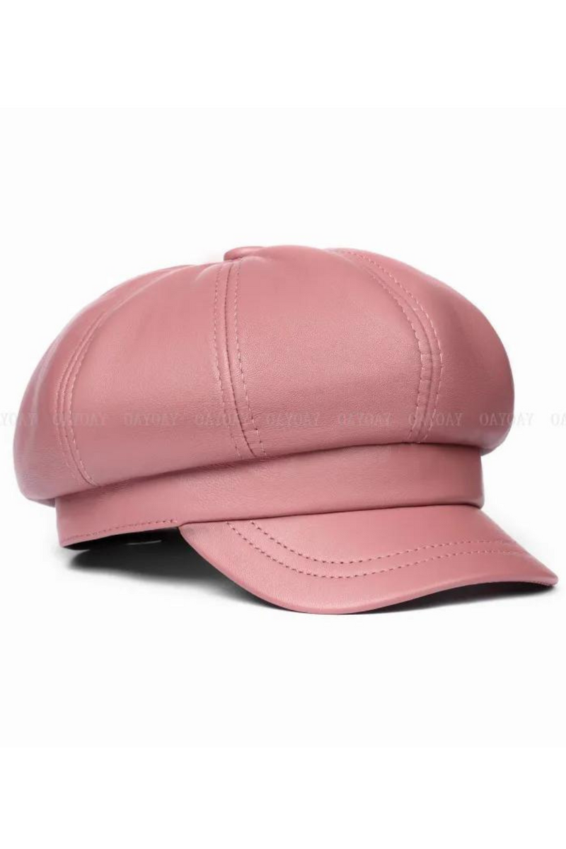 Winter Spring Women Hat Genuine Leather Short Brim Caps Dome Beret Hats