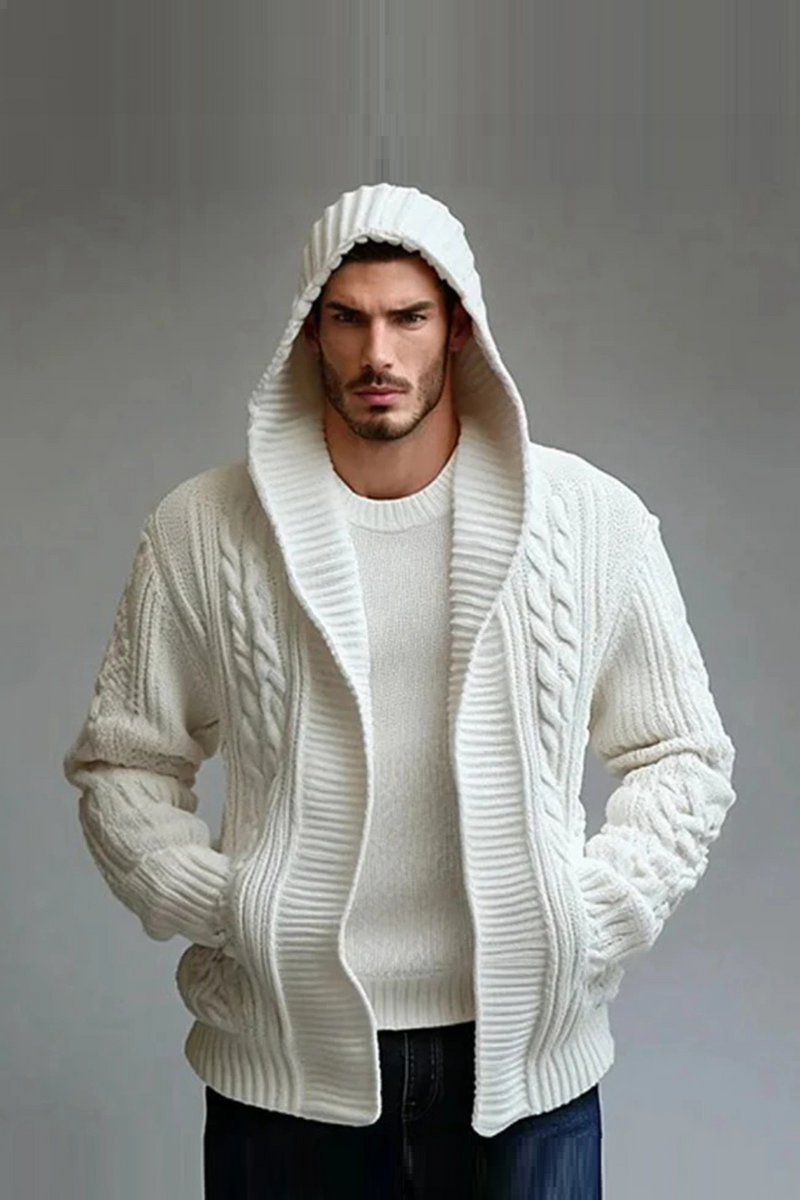 Winter Thick Warm Sweater Jackets Men Twist Textured Knitted Hooded Cardigans Men Knitting Cardigans