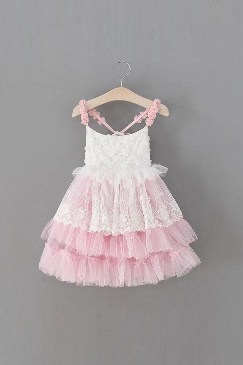 Summer Kids Girl Casual Dress Children's Floral Girl Flower Lace Mesh Suspender Sleeveless Skirt