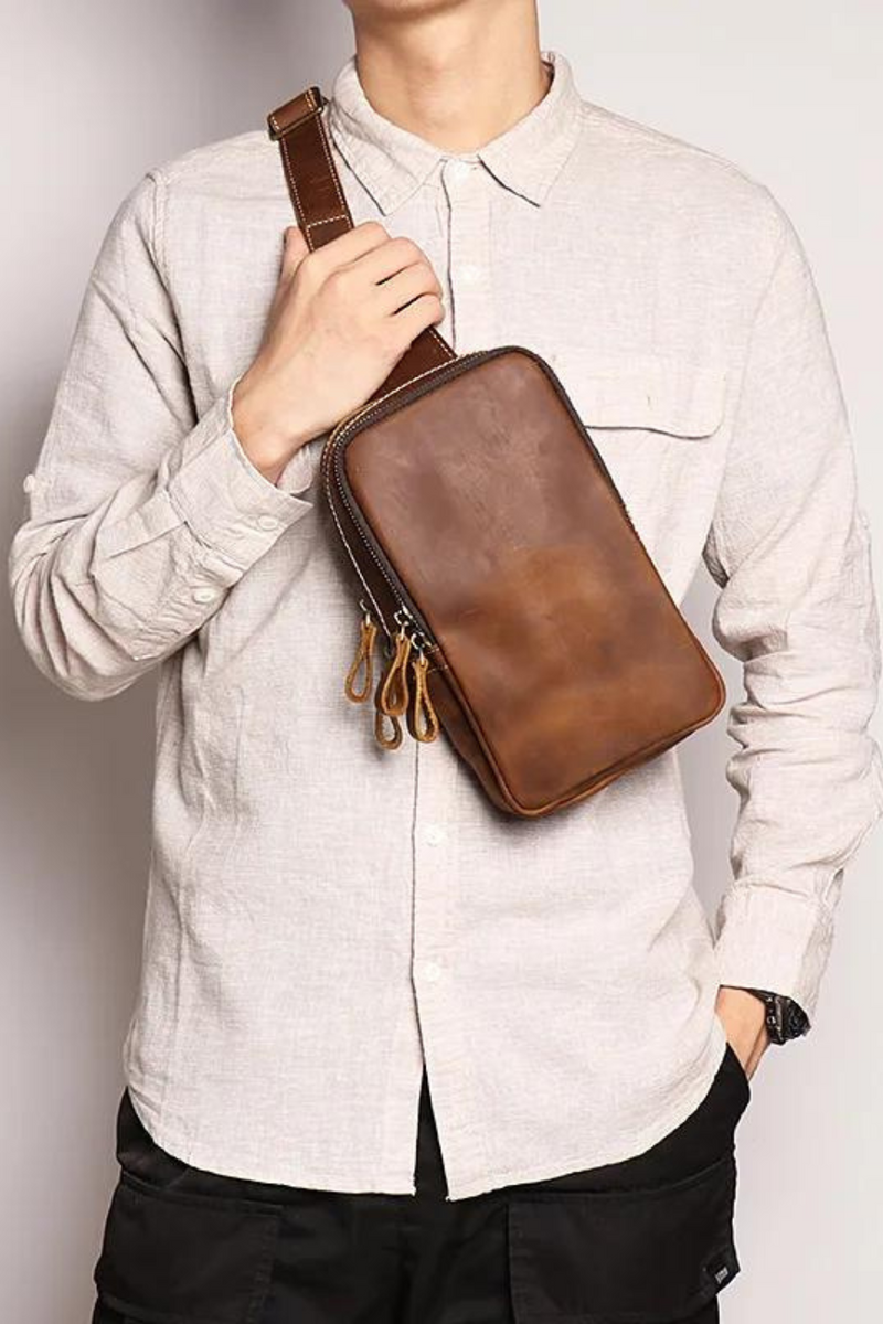 Casual men leather bodysuit chest bag women cross-body bag large capacity shoulder bag