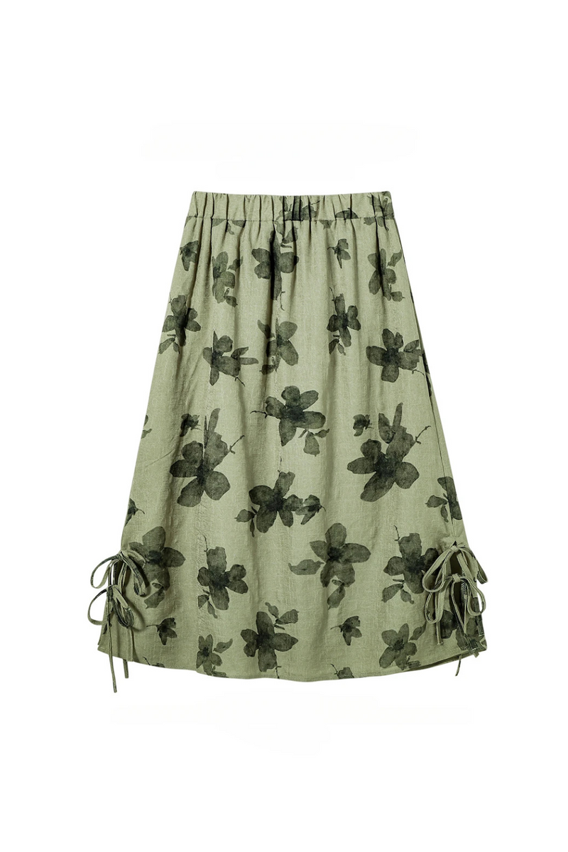 Women's Floral Printed Bow Lace-up Slimming Skirts Summer