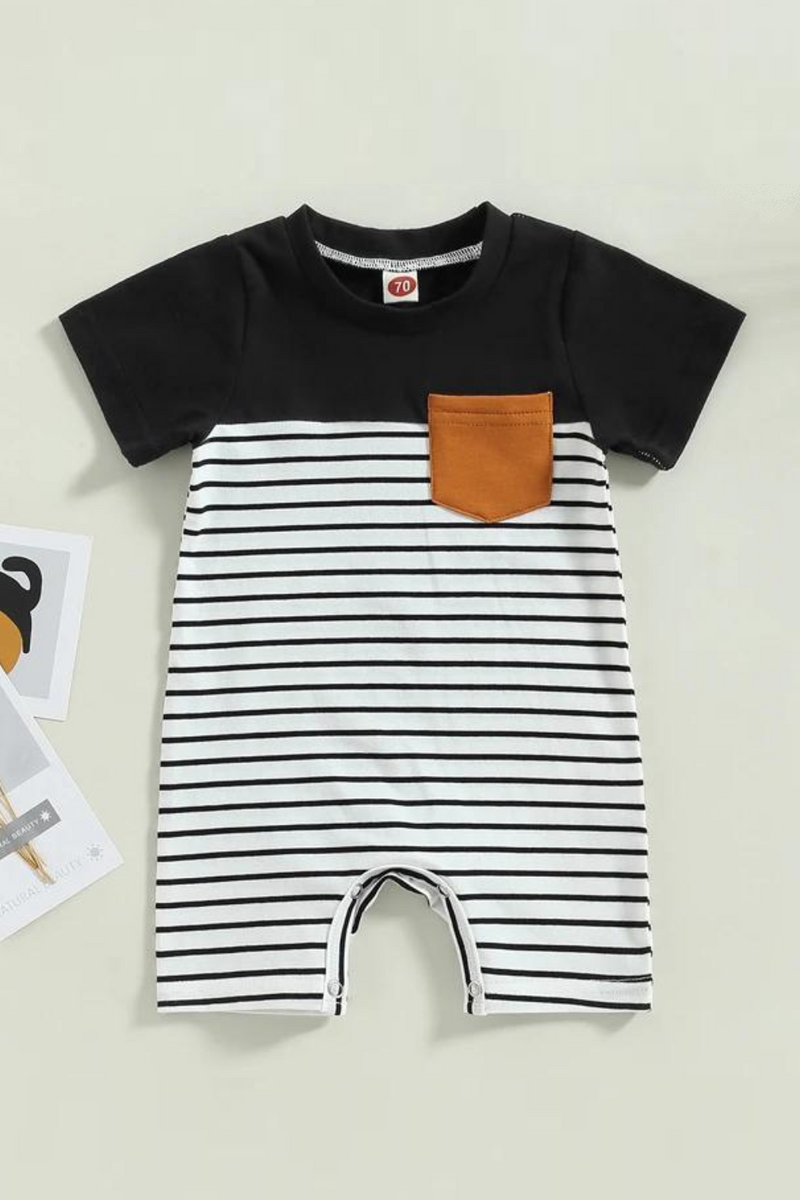 Summer Infant Baby Boys Romper Short Sleeve Striped Patchwork Short Jumpsuit Clothes