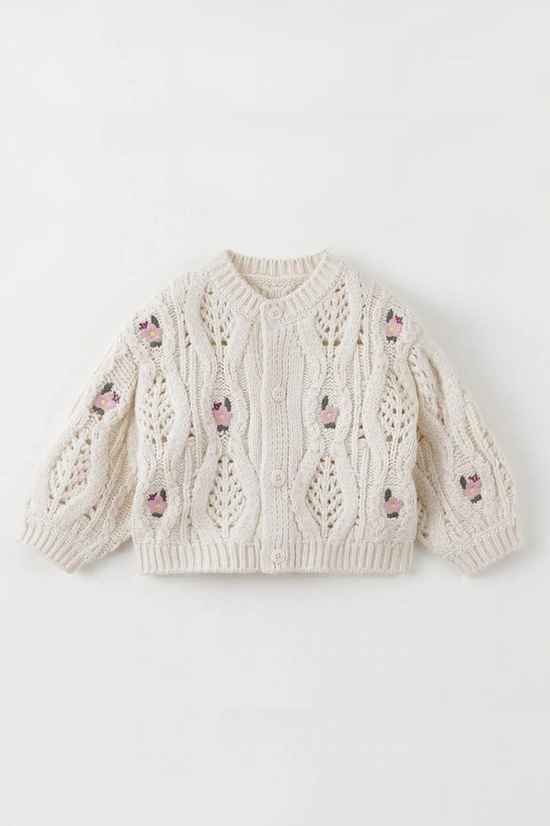 Girls Cherry Jacquard Knit Cardigan Kids Sweater for Autumn