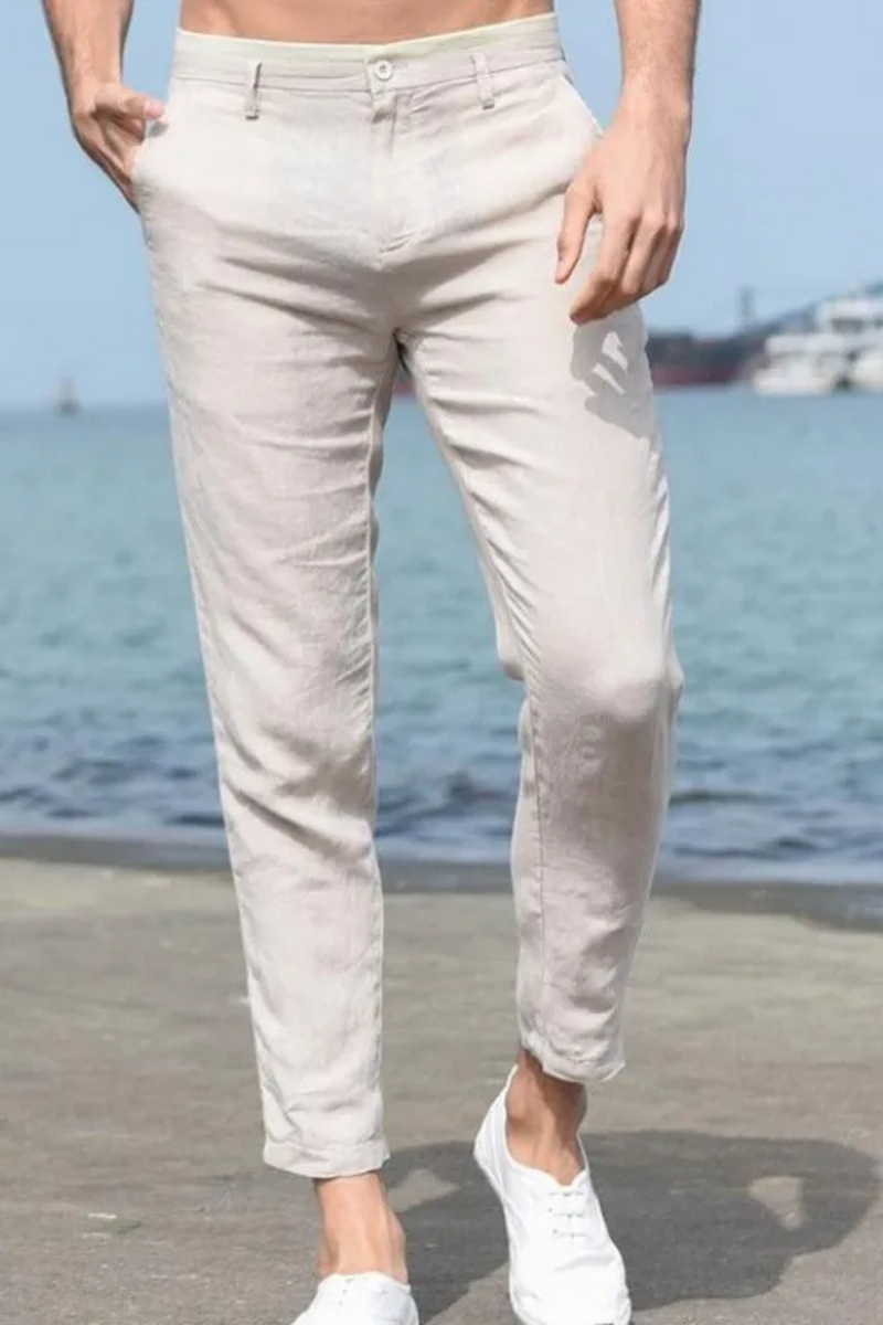 Summer Mens Casual Pants Linen Slim Fit Straight Ankle-Length Pants Men Sweatpants