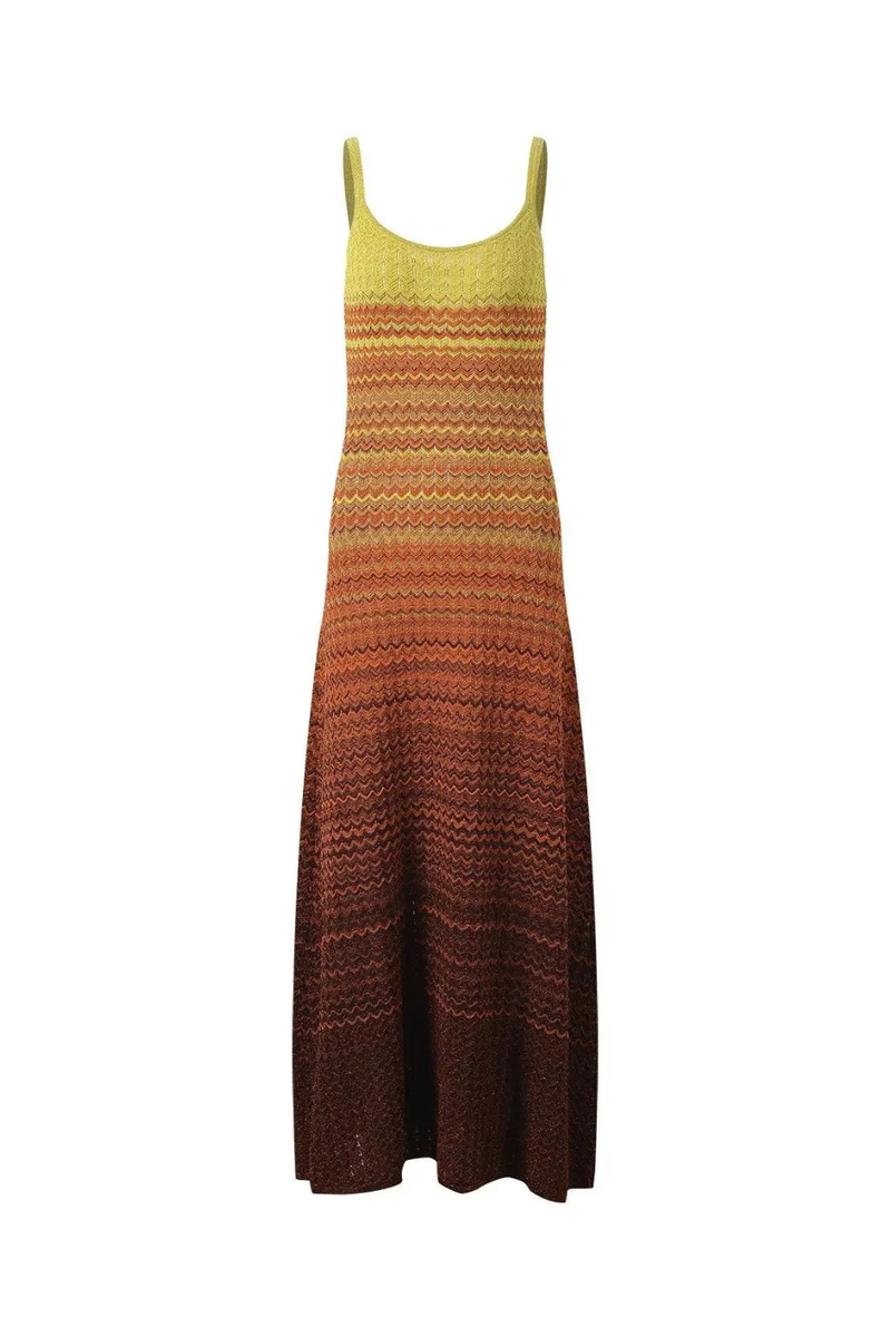 Summer Gradient Women Knitted Sleeveless Casual Ladies Long Slip Dresses