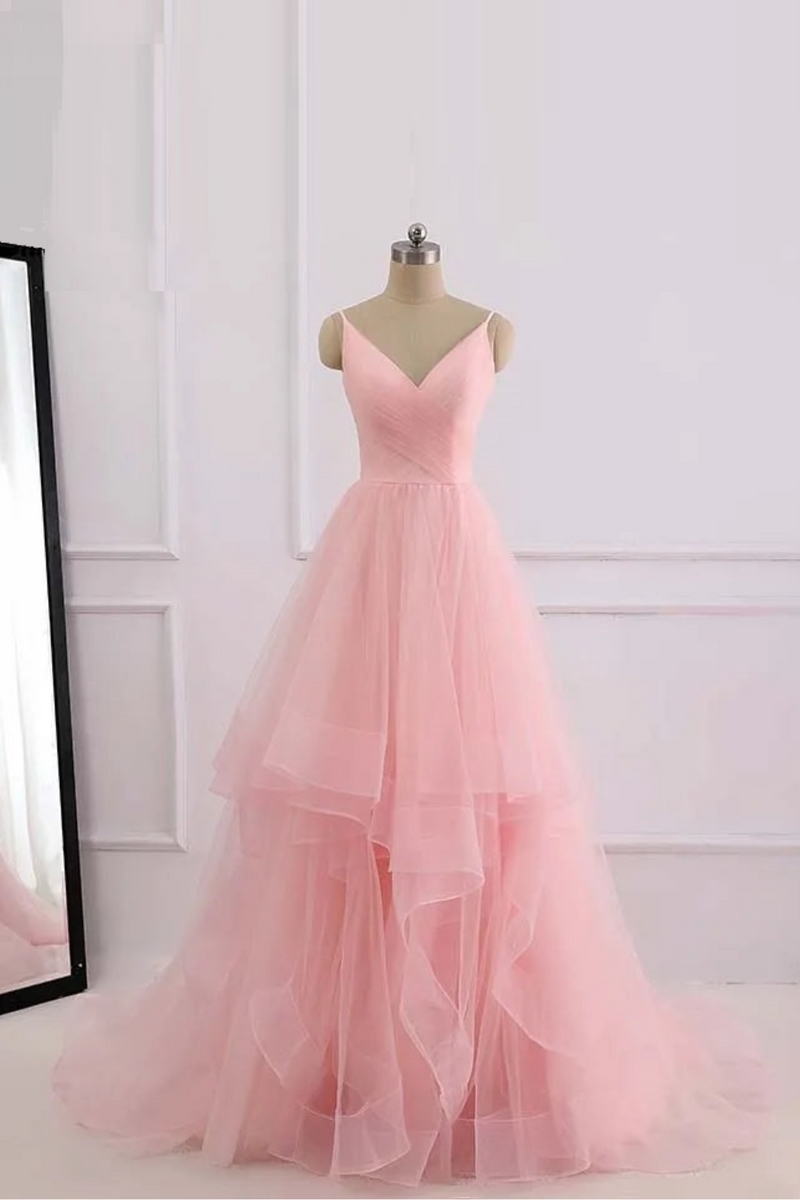 Pink Beach Wedding Dress boho Bridal Dresses Straps Tulle Zipper Back with 30cm tail