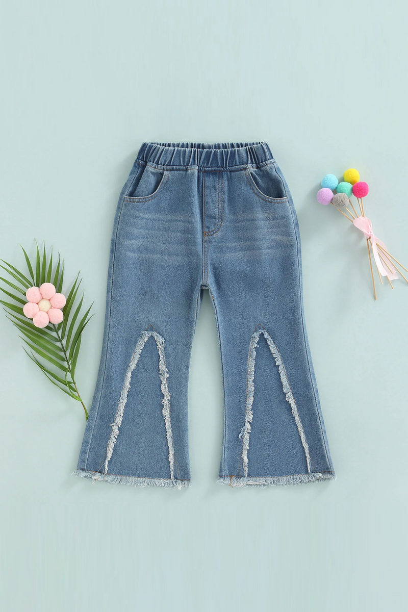 Spring Autumn Girls Casual Jeans Bell Bottom Trousers Kids Denim Flare Pants