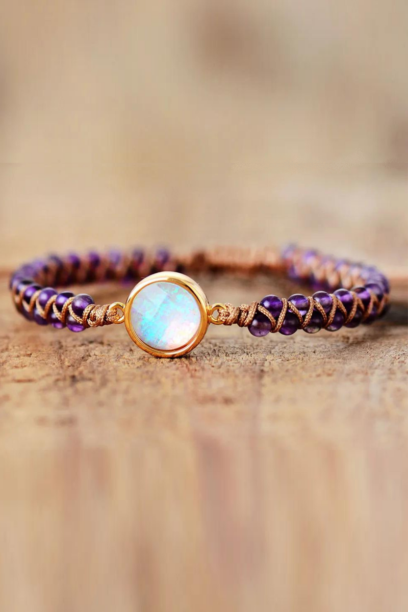 Stone Wrap Bracelets Amethysts Opal String Braided Bracelet Bangle Bohemian Jewellery