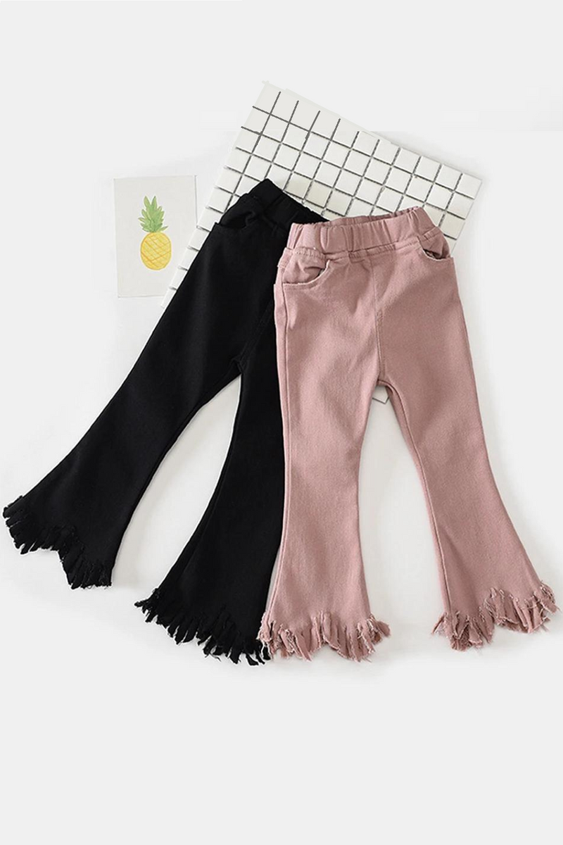 Girls Autumn Winter Tassels Kids Trousers Warm Snow Wear Outfits Children Winter Outerwear Pants Black Pink