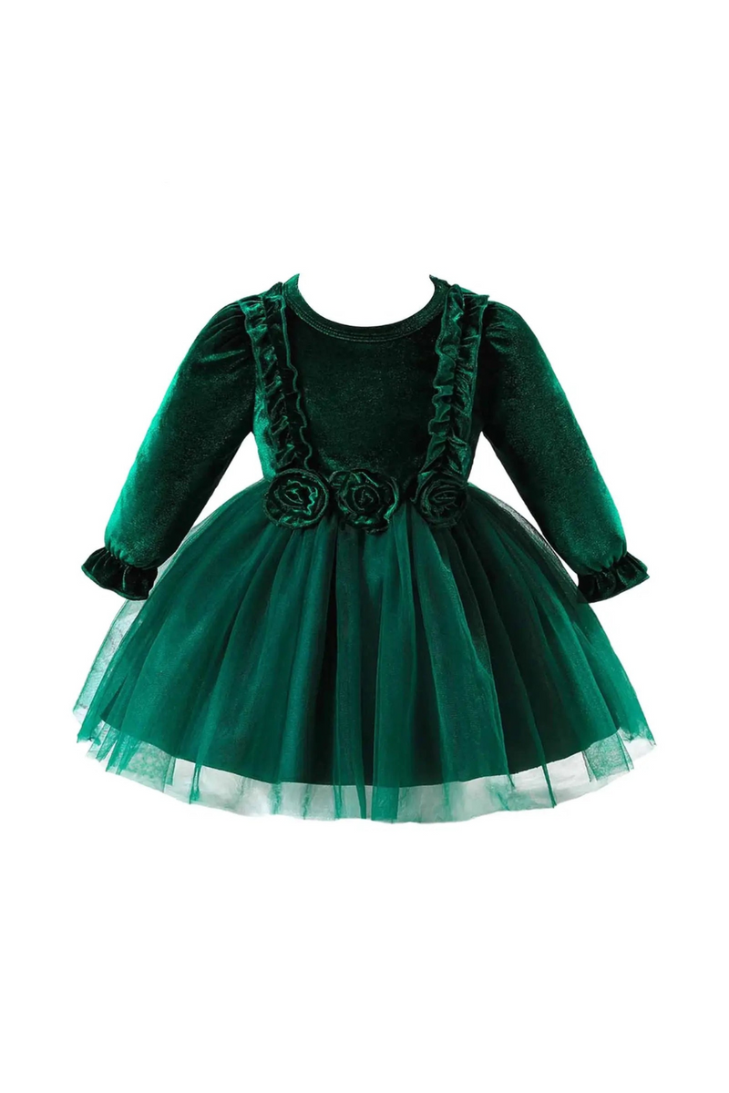 Kids Baby Girls Christmas Party Dress Flower Ruffled Mesh Dresses