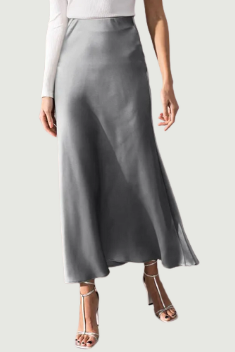 Elegant Women Party Satin Skirts Summer High Waist Solid Midi Skirt Female Holiday Work