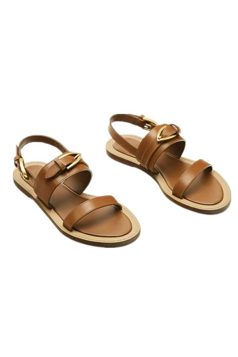 French Ladies Genuine Leather Flat Sandals Summer Elegant Casual Sandals For Women