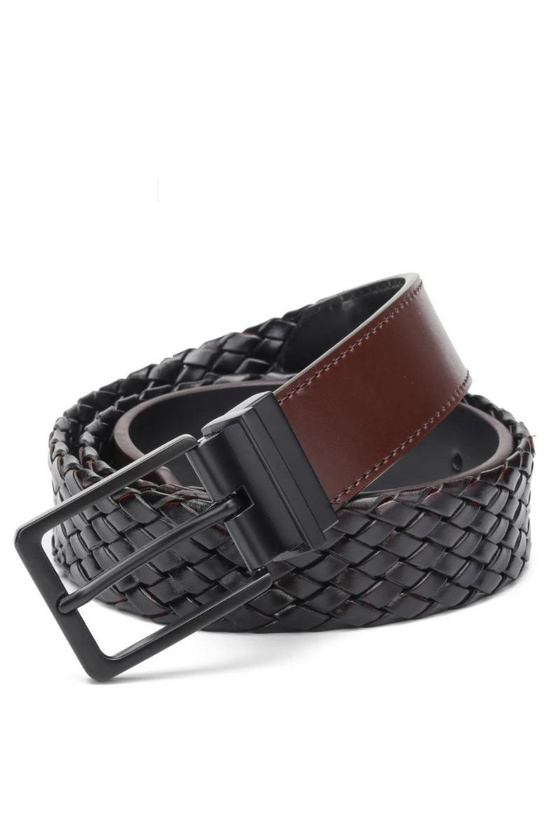 Belts Men Reversible Knitted Leather Belt Male Germany Bonded Leather Braided Strap