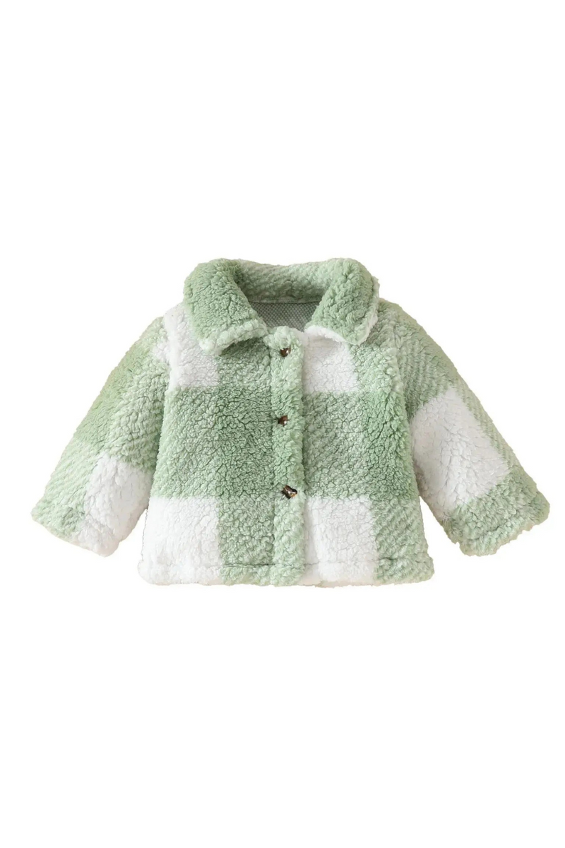 Infant Baby Girls Fall Winter Fuzzy Jacket Lapel Plaid Coat Thicken Warm Outerwear