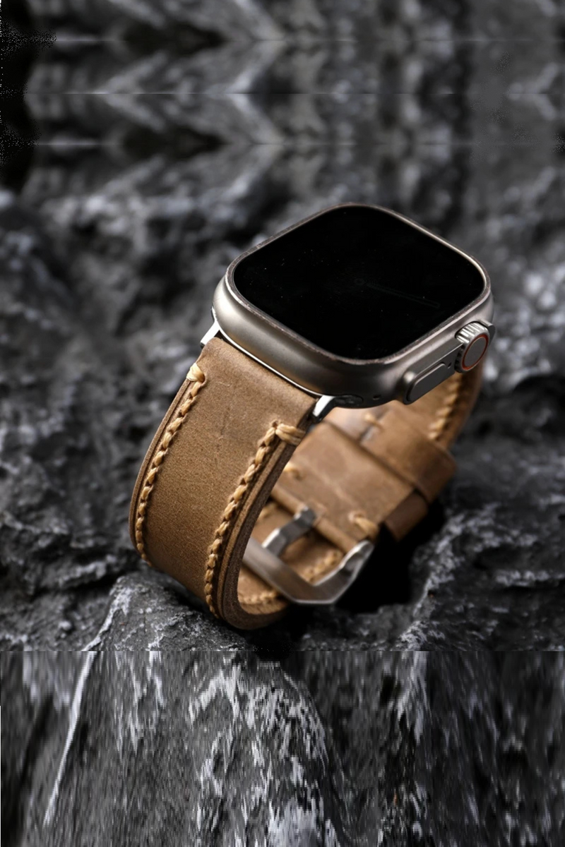 Handmade For Apple Ultra Watch Strap 49MM 45MM Brushed Leather Men's Bracelet