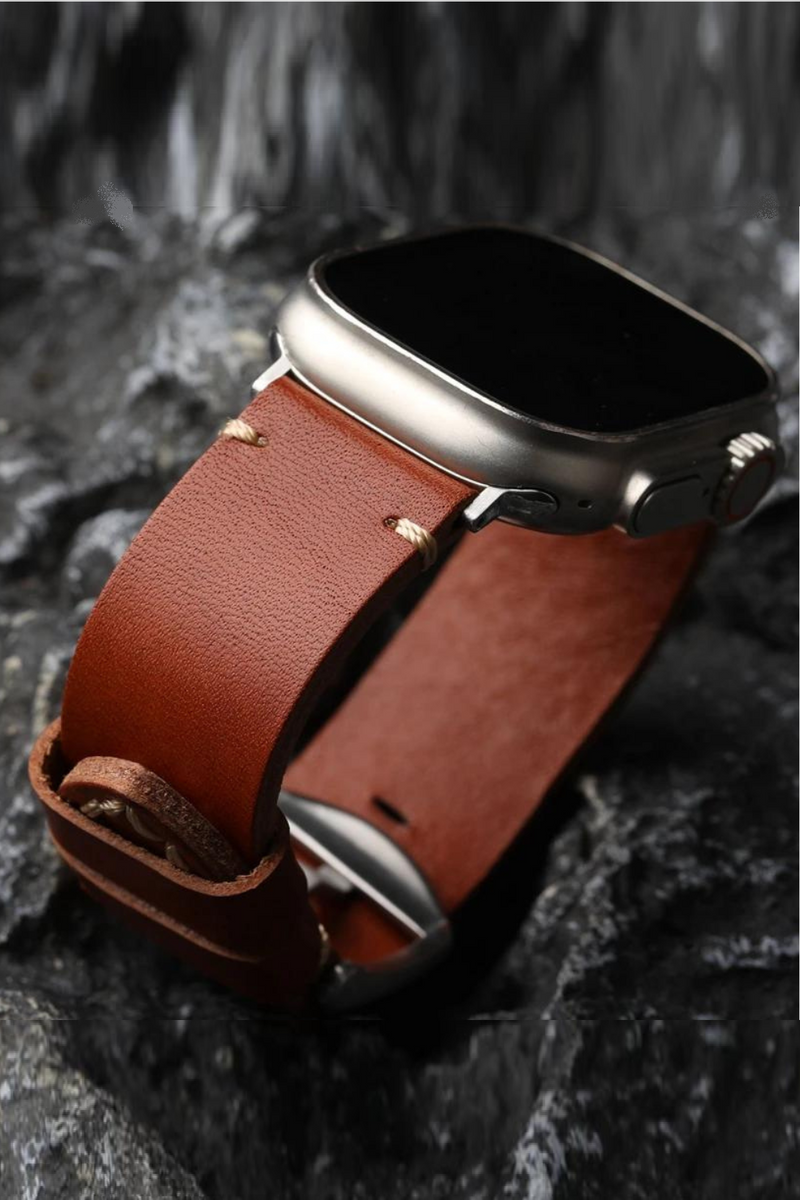 Handcrafted Maroon Retro Watchband For Apple Watch Thickened Punk Leather Strap Thickened