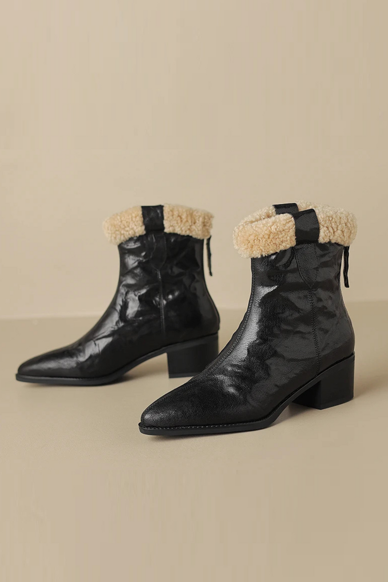 Women Ankle Boots Square Toe Short Boots Genuine leather Autumn Winter Wool Shoes