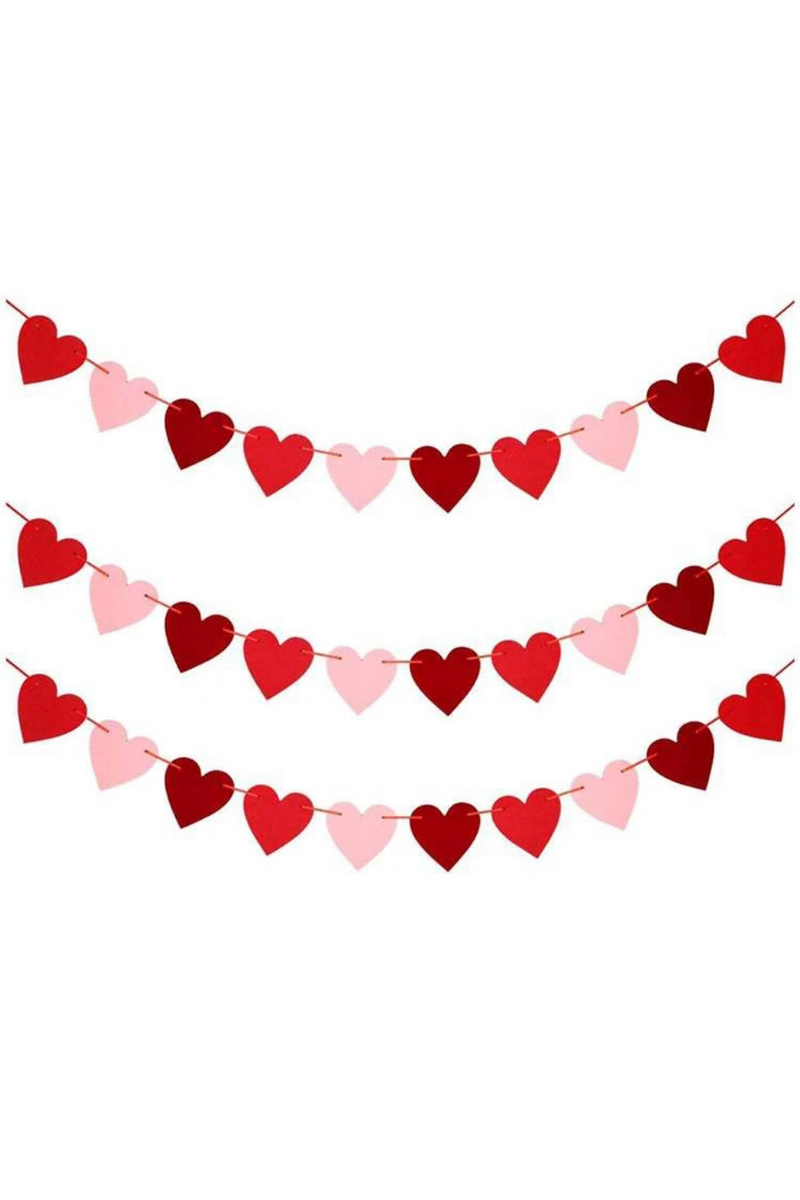 3pcs Red Hearts Felt Garland Banner Pull Flowers Valentine Wedding Birthday Party Decor