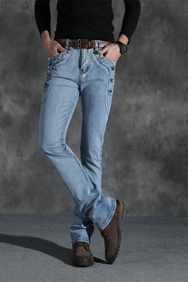 Brand Business Zipper Jeans Men Spring Autumn Blue Casual Flared Trousers Street Style Stretch Slim Bell Bottom Pants 27-38