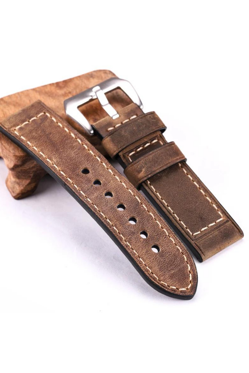 Handmade Retro Leather Watch Band Straps Stainless Steel Buckle 22mm 24mm Watchbands