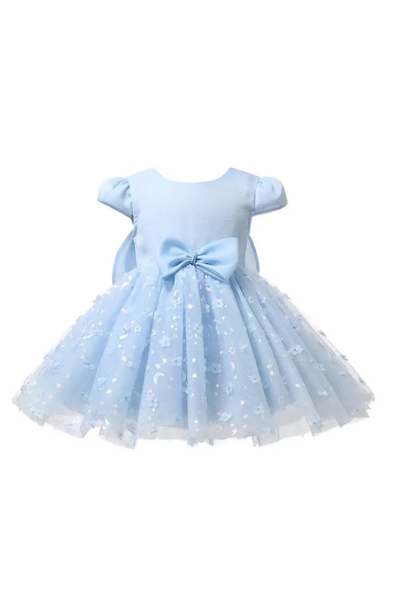 Princess Ball Gown Bow Appliques Design Birthday Baptism Party Dresses For Girls