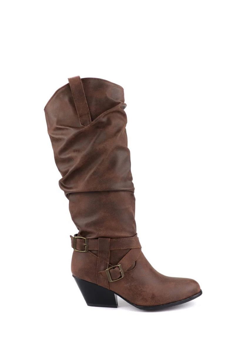 Pleated Women's Knee High Boots Western Cowboy Boots for Women