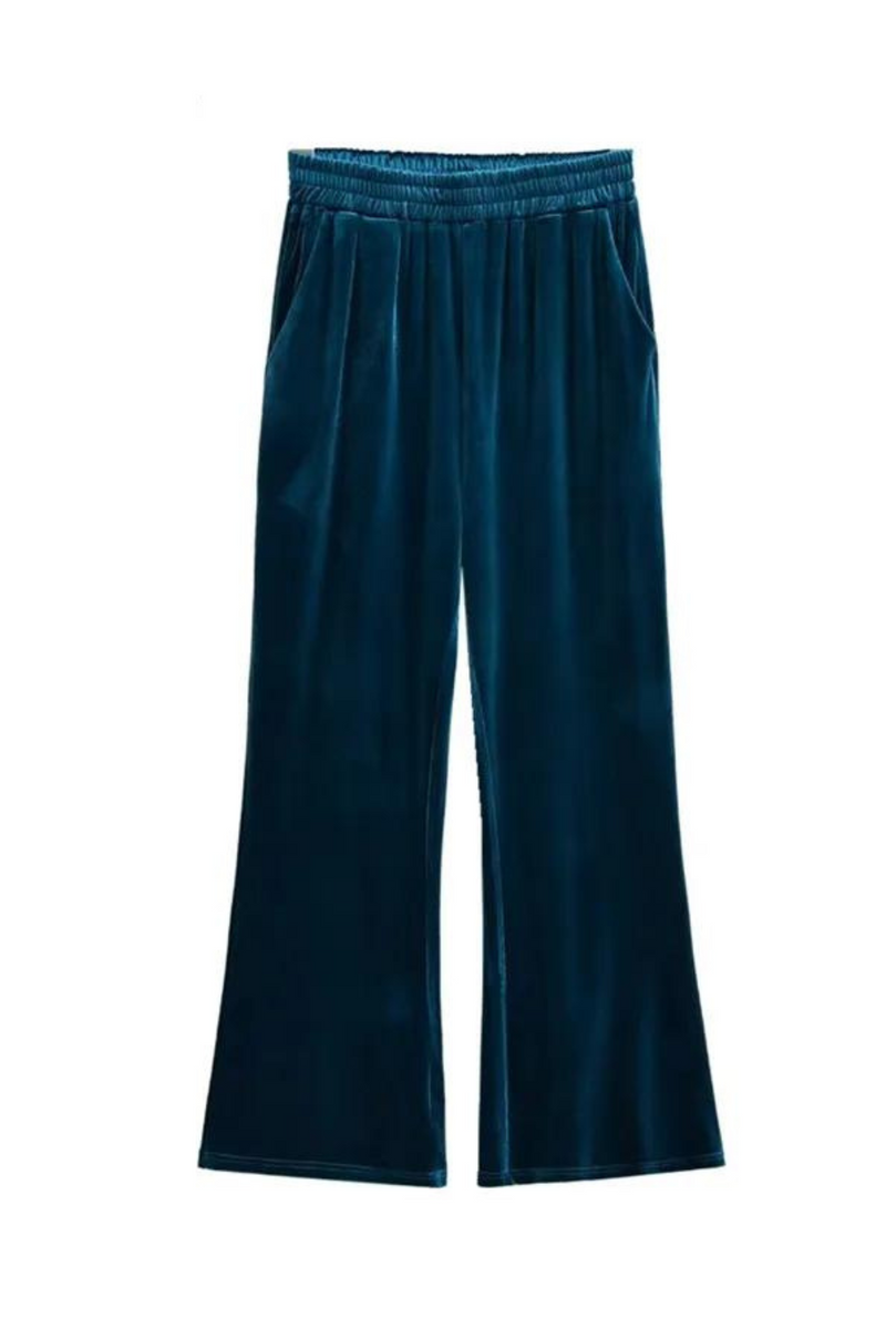 Retro Plain Solid Elastic High Waist Straight Velour Pants Woman Loose Velvet Trousers