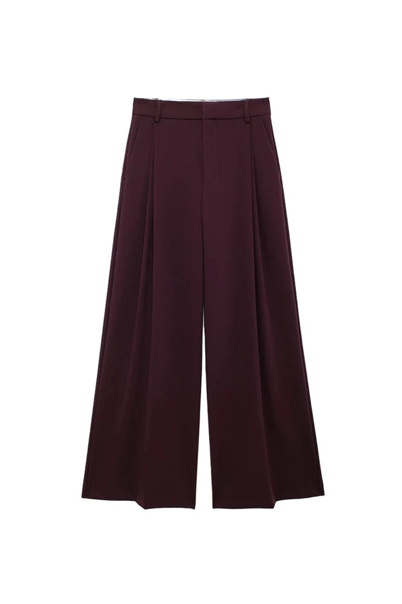 Autumn Women's Double Pleated Loose Pants Burgundy Slim Women's Pants