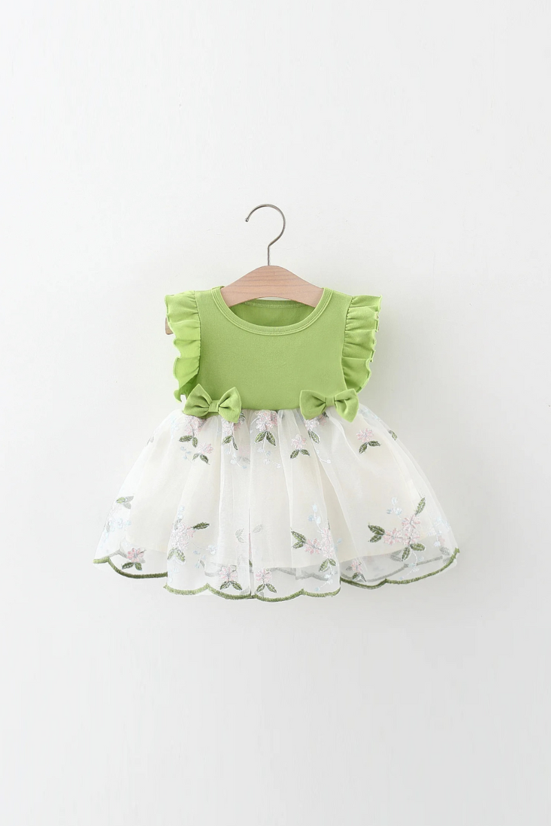 Girl's dress summer baby girl with patchwork mesh flower embroidery princess dress