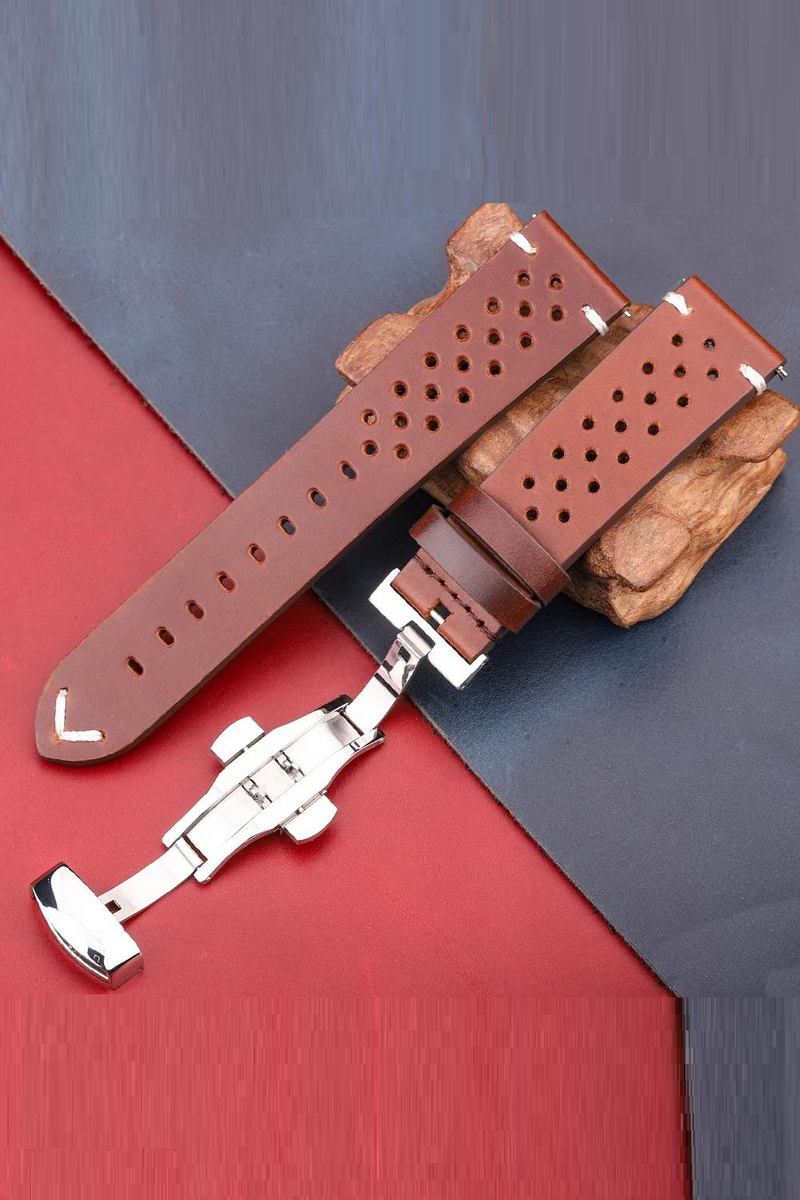 Genuine Leather Watch Strap Butterfly Buckle Bracelet Band