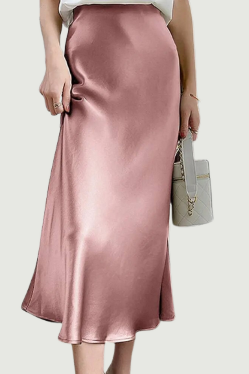 Elegant Women Party Satin Skirts Summer High Waist Solid Midi Skirt Female Holiday Work