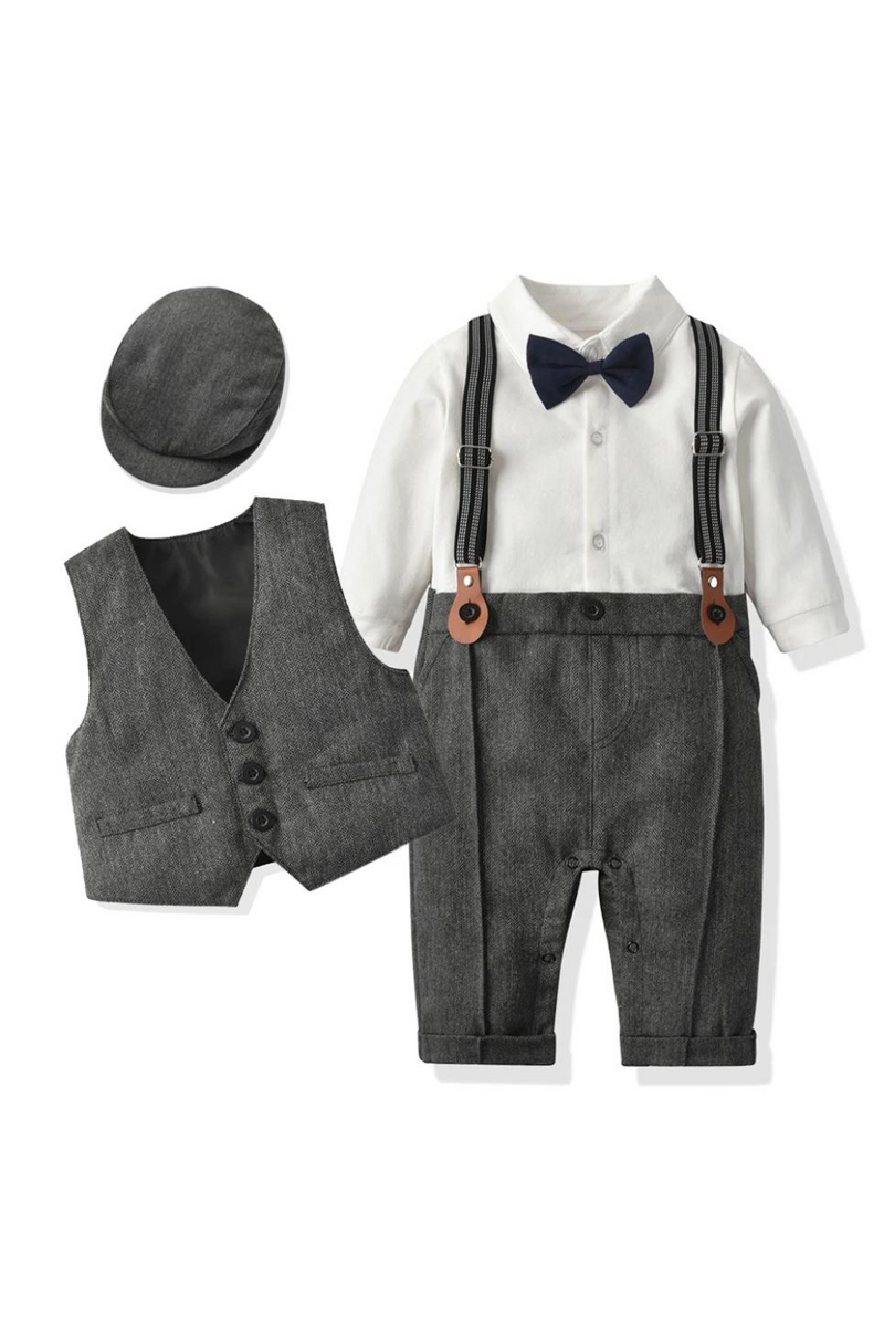 Boy Formal Clothes Set Baby Boys Gentleman Birthday Party Romper Outfit With Hat Vest Long Sleeve Infant Jumpsuit Suit