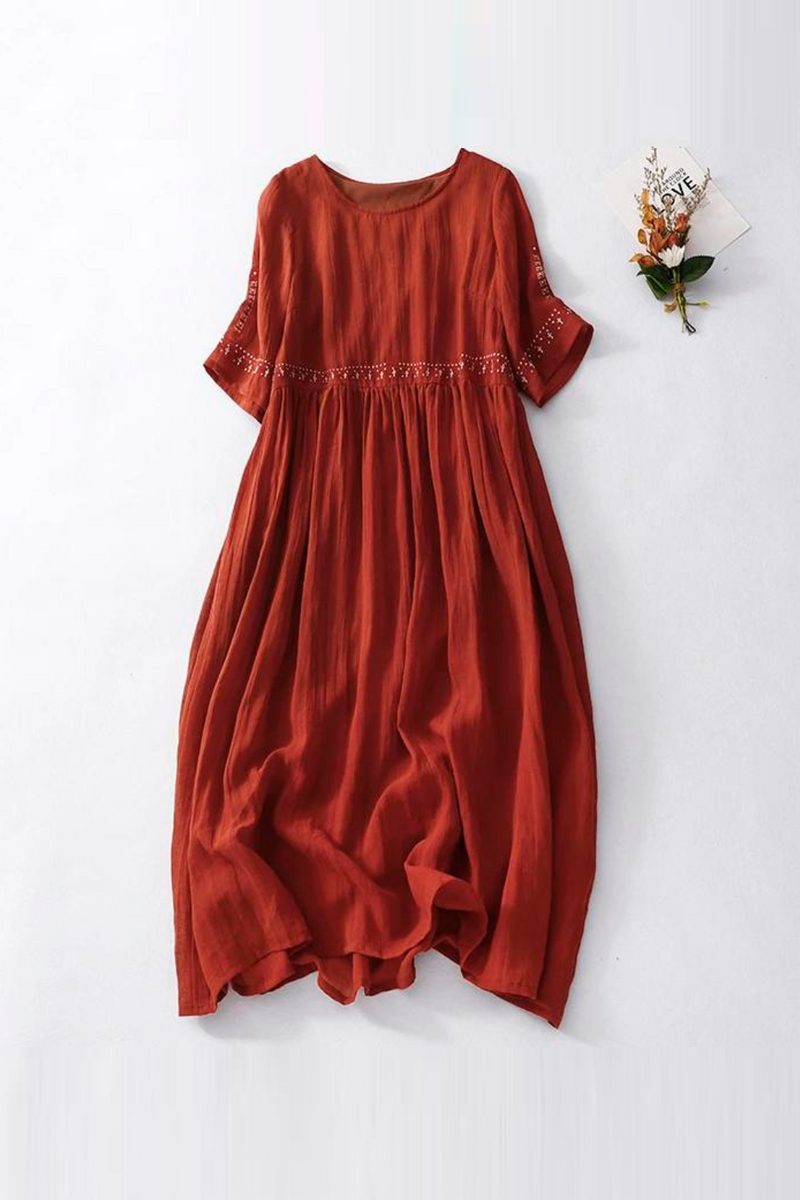 Floral Embroidery Dress for Women Vintage Big Swing Summer