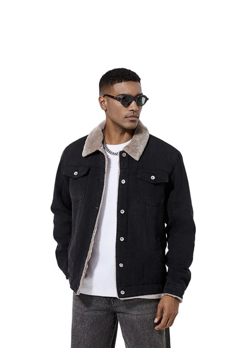 Men Denim Jacket  Thickened Fleece-Lined Casual European and American Retro Jacket