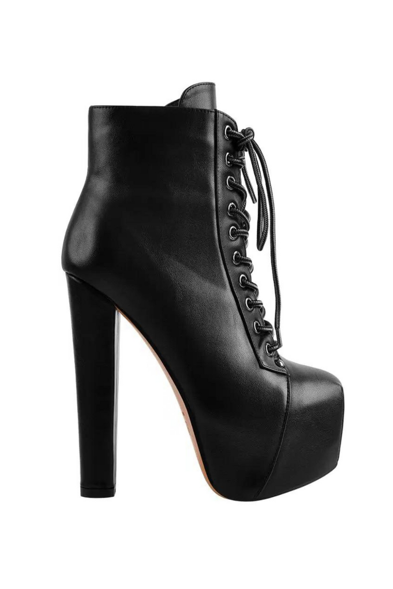 Women Platform Round Toe High Heel Block Chunky Lace Up  Booties Party Combat Ankle Boots