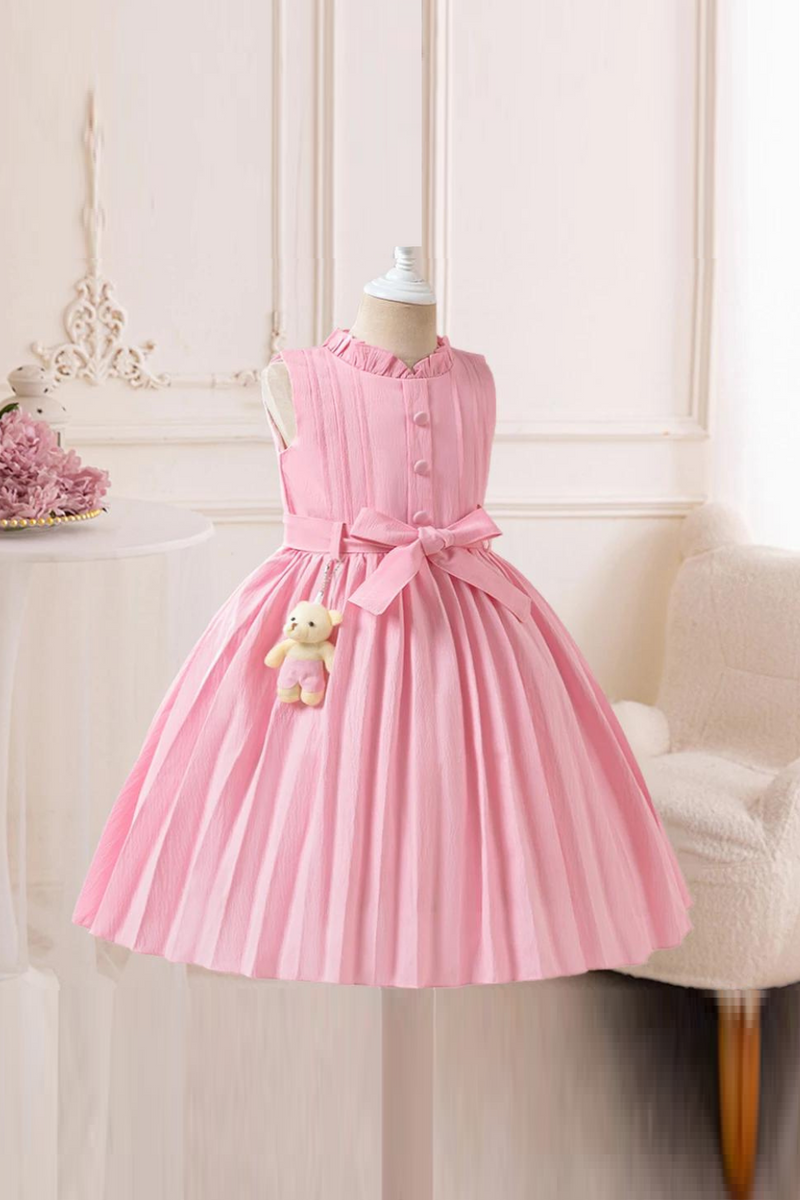 Pleated Girl's Dress Pink Wedding Princess Prom Dresses for Kids Birthday Evening Ball Gown