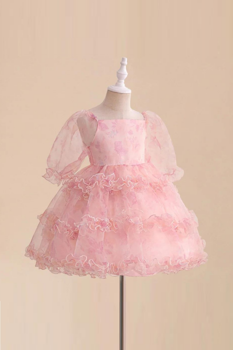 Girl Flower Layered Dresses Baby Girls Summer Lace Dress Kids Evening Prom Gown Toddler