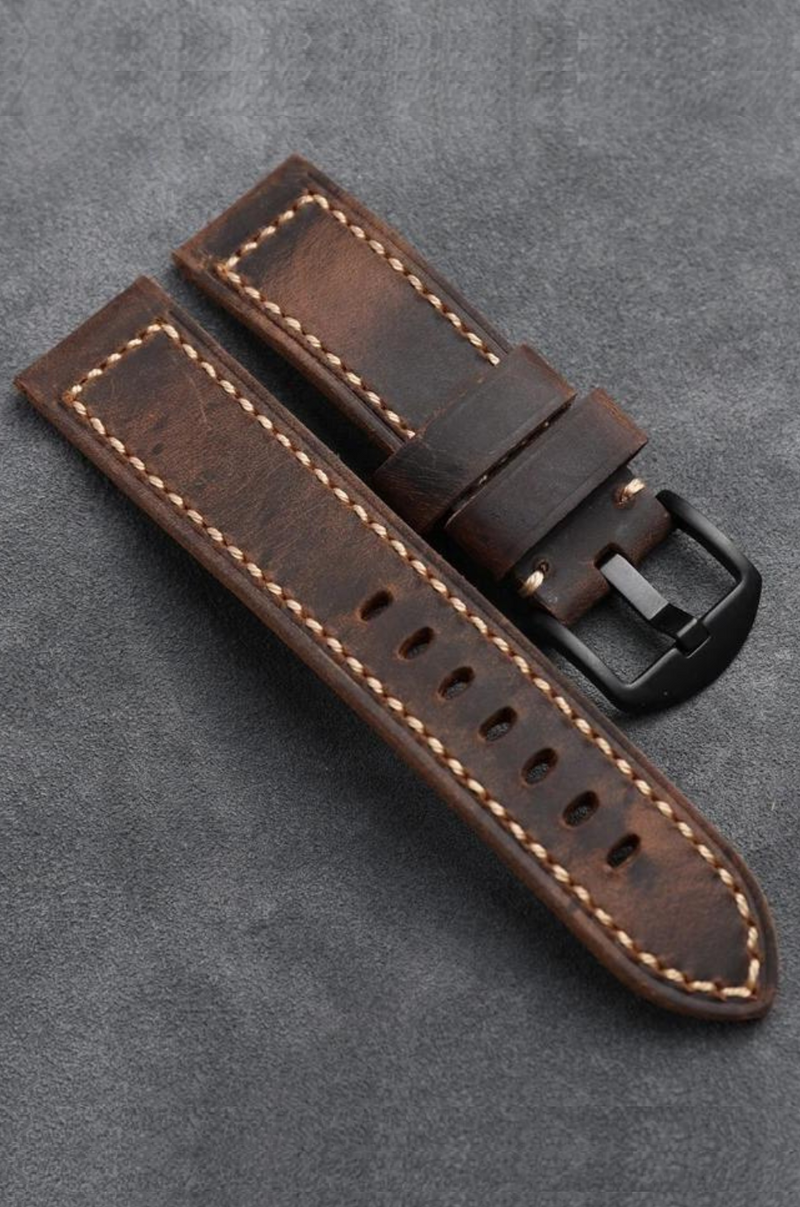 Hand-Stitched Leather Watchband Men's Military Watch Top Layer