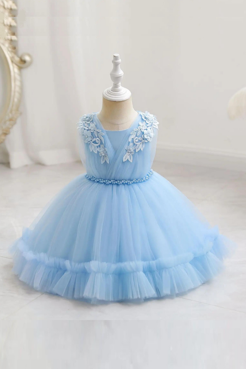 Flower Shawl Beading Belt Sleeveless Lace Bottom Cotton Girl Princess Dress Kids Clothes For Birthday Party