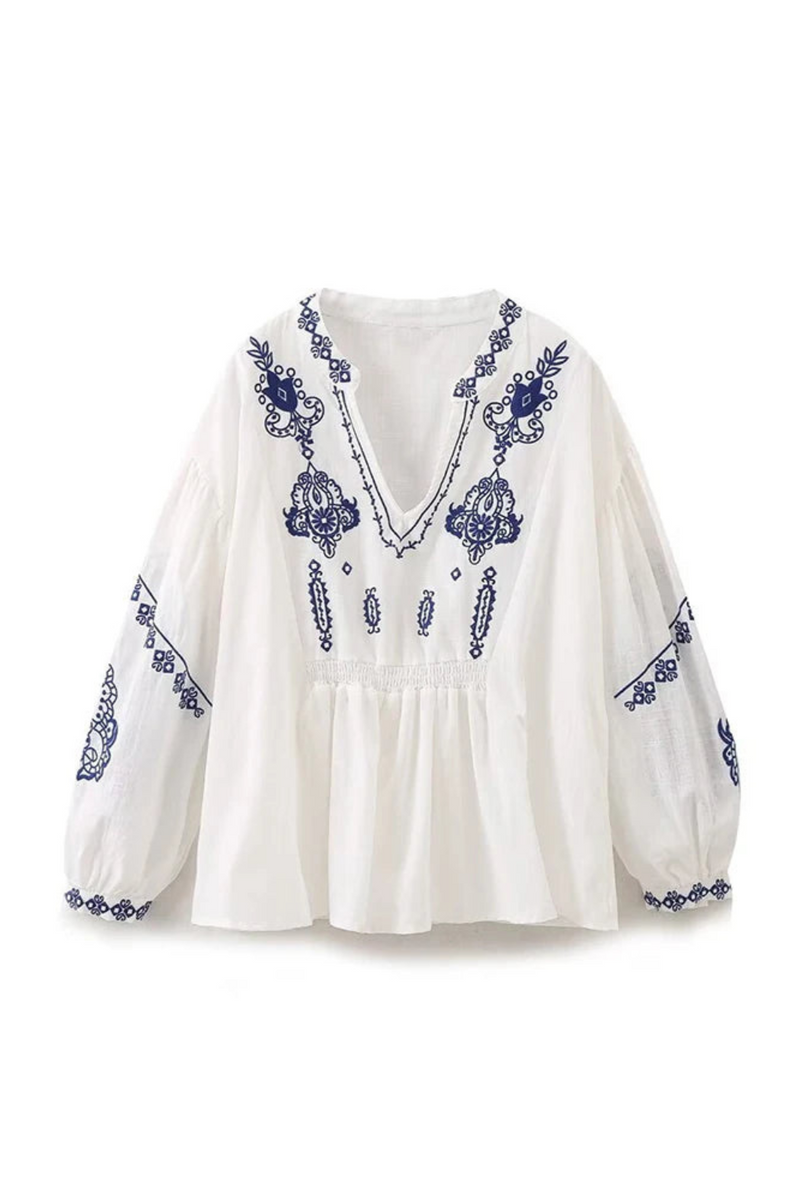 Women's Ethnic Style Embroidery Literature Long Sleeve Shirt Women's Shirt